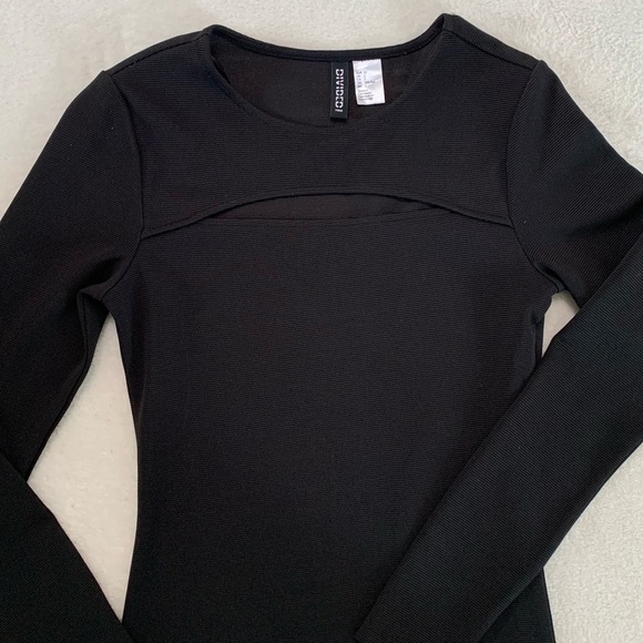 Divided H&M Black Ribbed Keyhole Long Sleeve Bodycon Dress Size 2 - Picture 9 of 16